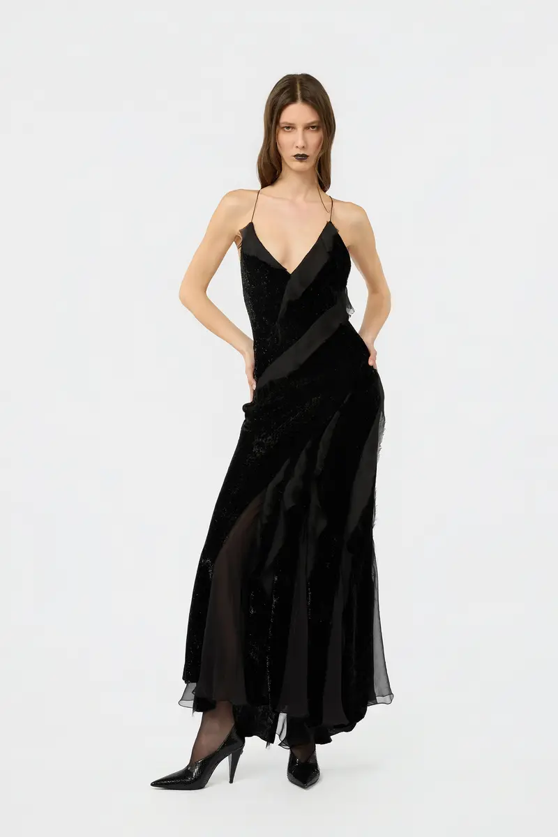 Roberto Cavalli Velvet Slip Dress with Silk Chiffon Ruffles | Thumbnail 6 Roberto Cavalli Velvet Slip Dress with Silk Chiffon Ruffles | Thumbnail 6