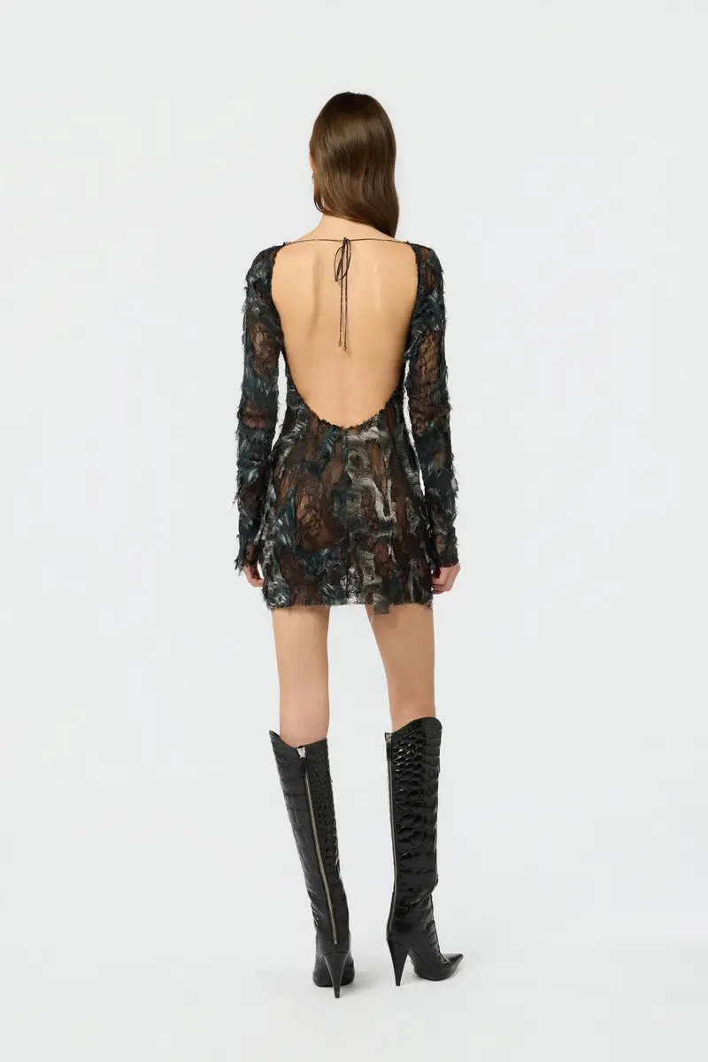 Roberto Cavalli Mini Dress with Fur Print on Destroyed-Effect Lace | Thumbnail 3 Roberto Cavalli Mini Dress with Fur Print on Destroyed-Effect Lace | Thumbnail 3