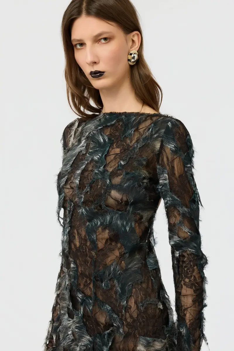 Roberto Cavalli Mini Dress with Fur Print on Destroyed-Effect Lace | Thumbnail 4 Roberto Cavalli Mini Dress with Fur Print on Destroyed-Effect Lace | Thumbnail 4