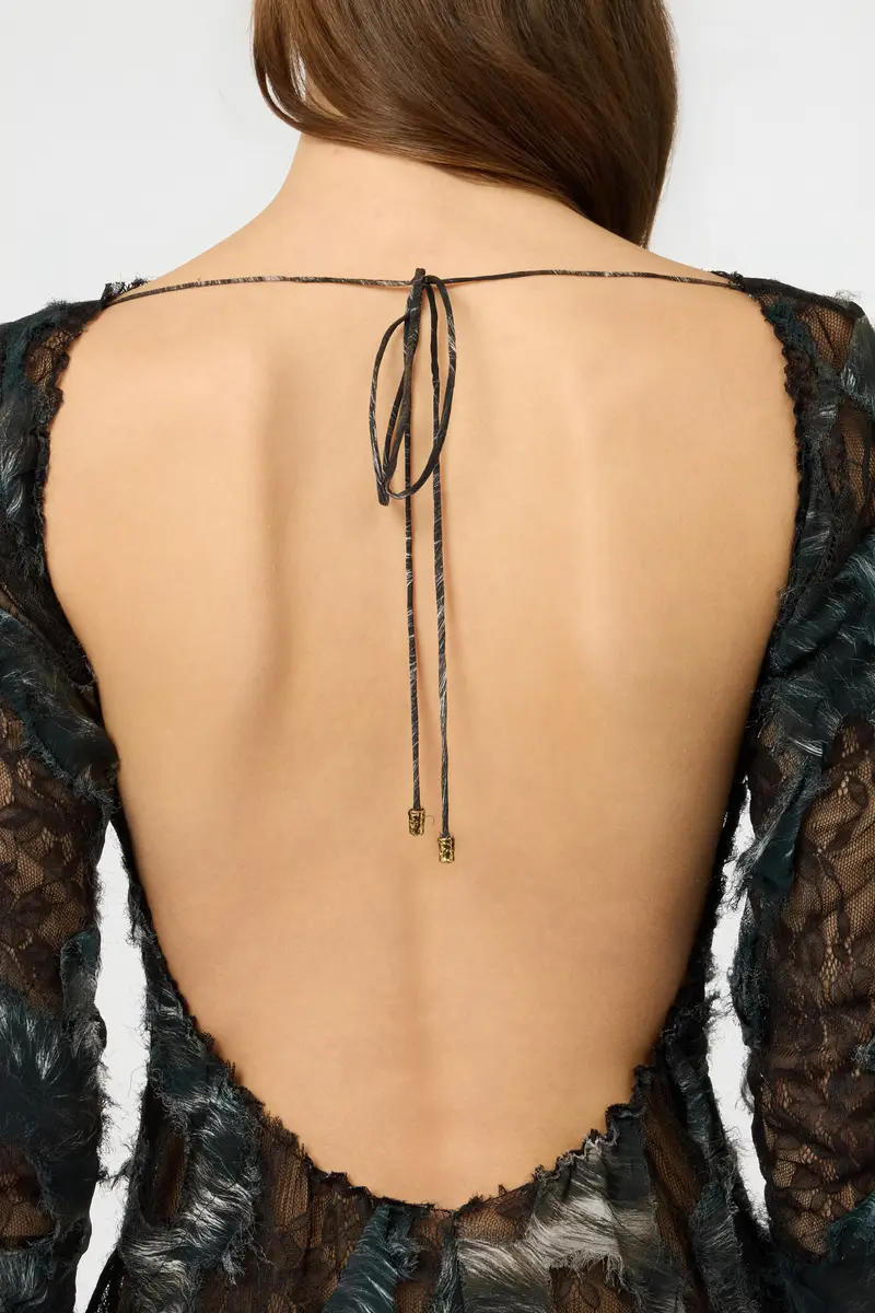 Roberto Cavalli Mini Dress with Fur Print on Destroyed-Effect Lace | Thumbnail 5 Roberto Cavalli Mini Dress with Fur Print on Destroyed-Effect Lace | Thumbnail 5