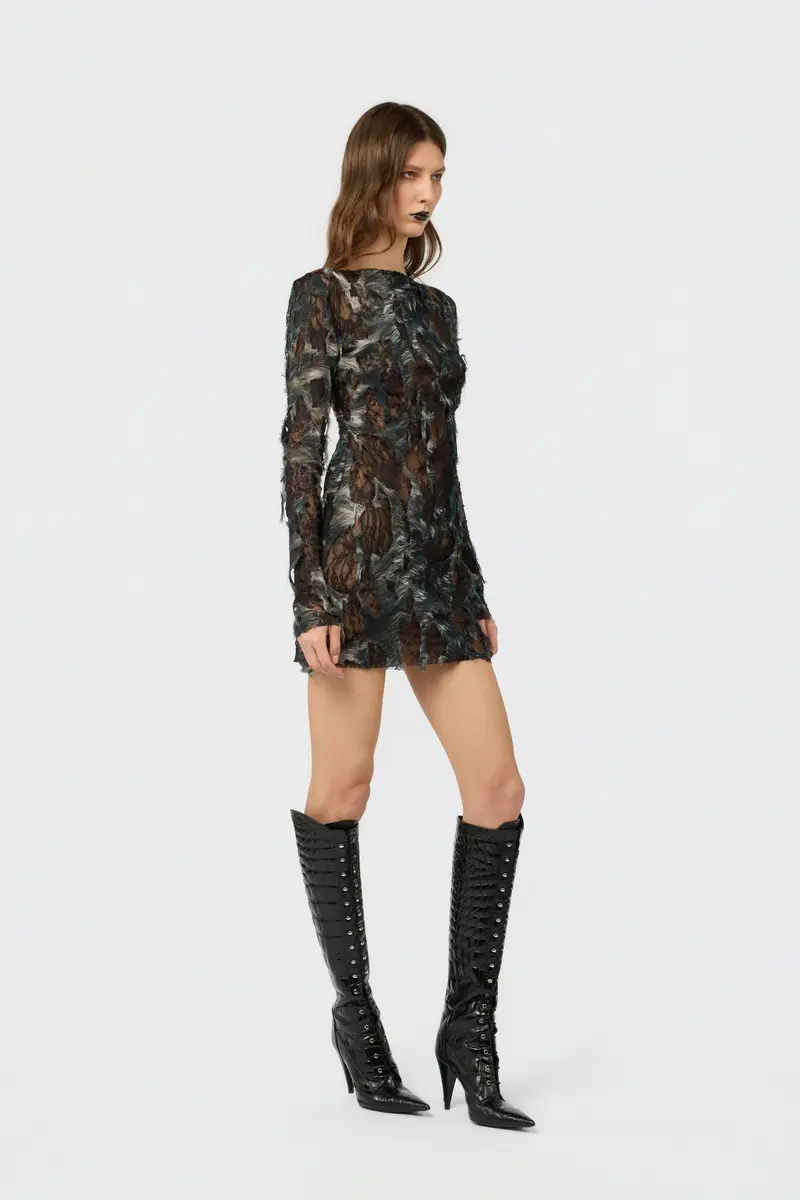 Roberto Cavalli Mini Dress with Fur Print on Destroyed-Effect Lace | Thumbnail 6 Roberto Cavalli Mini Dress with Fur Print on Destroyed-Effect Lace | Thumbnail 6