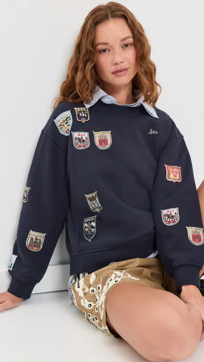Sea Davis Patchwork Crew Neck Sweatshirt | Thumbnail 2 Sea Davis Patchwork Crew Neck Sweatshirt | Thumbnail 2
