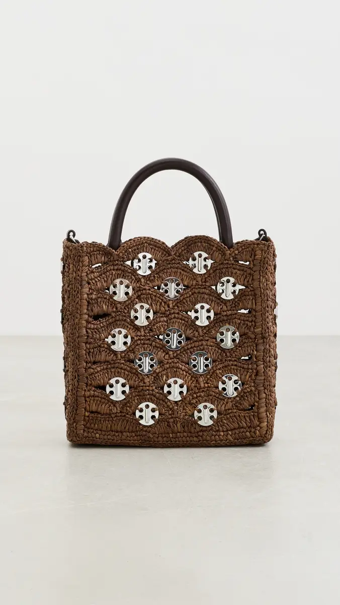 Rabanne Small Raffia Tote Bag With Signature 1969 Discs | Thumbnail 2 Rabanne Small Raffia Tote Bag With Signature 1969 Discs | Thumbnail 2