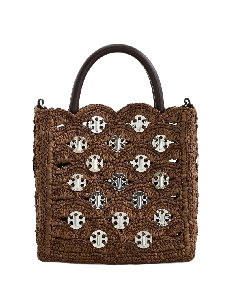 Small Raffia Tote Bag With Signature 1969 Discs