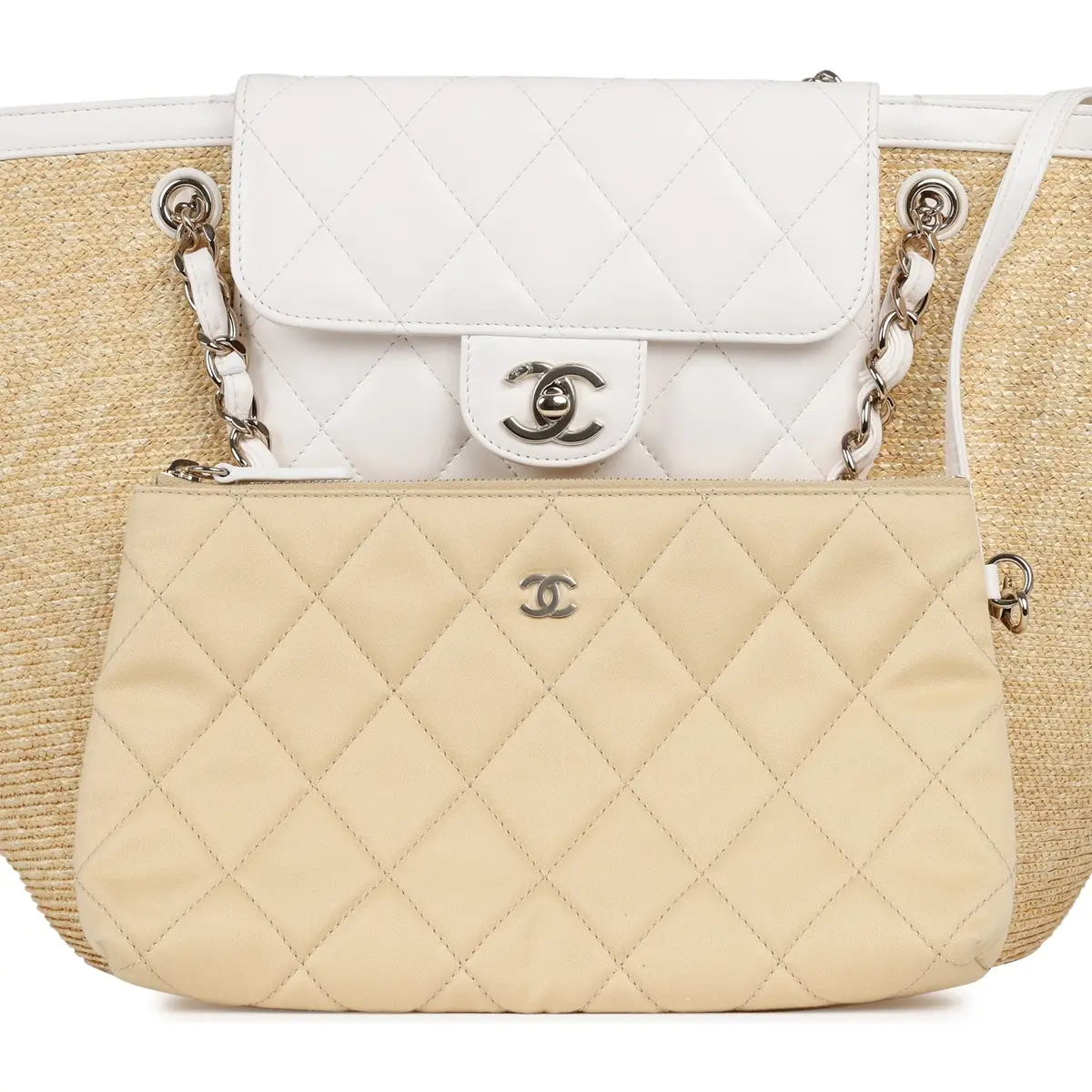 Chanel Chanel Large Shopping Tote Bag Light Beige Raffia, White Lambskin Light Gold Hardware | Thumbnail 8 Chanel Chanel Large Shopping Tote Bag Light Beige Raffia, White Lambskin Light Gold Hardware | Thumbnail 8