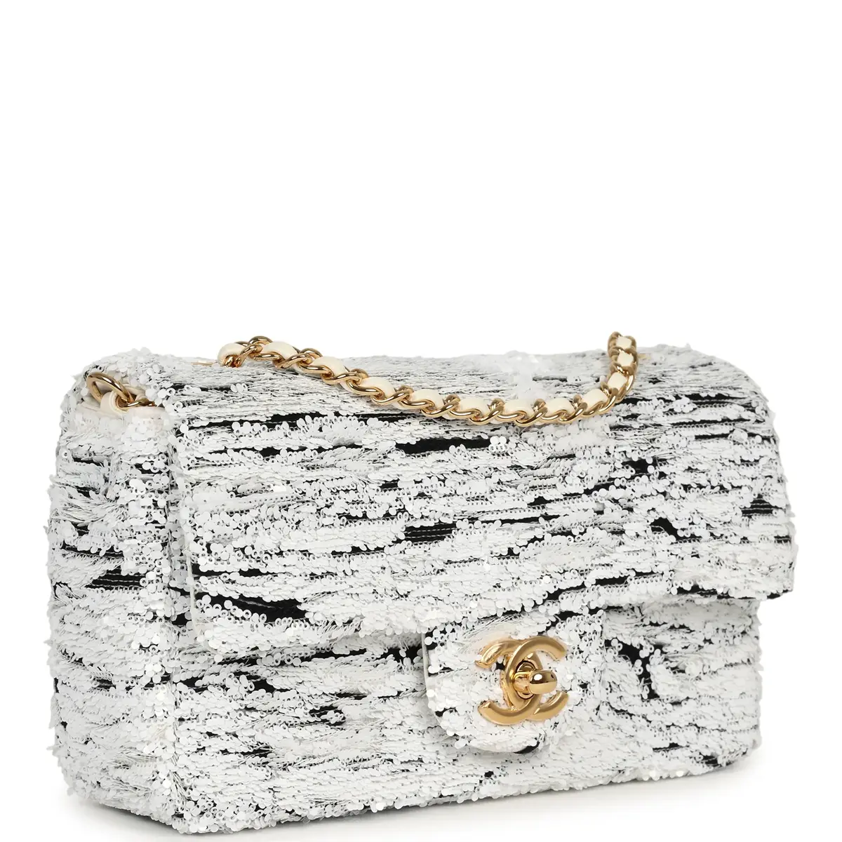 Chanel Chanel Mini Rectangular Flap Bag White, Black Sequins Gold Hardware | Thumbnail 2 Chanel Chanel Mini Rectangular Flap Bag White, Black Sequins Gold Hardware | Thumbnail 2