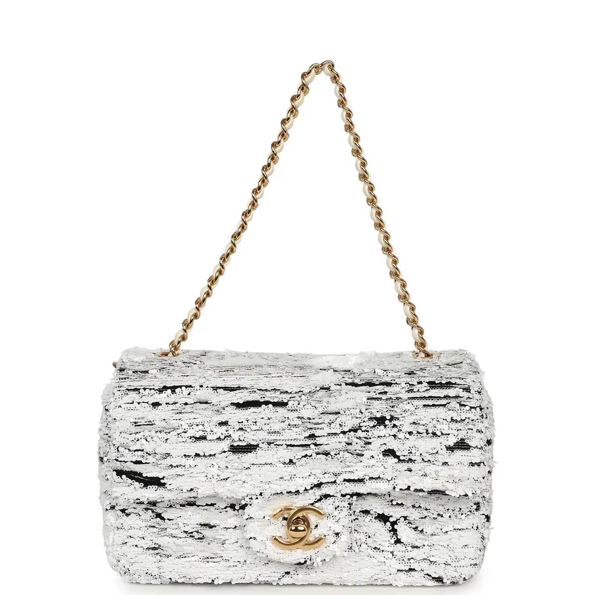 Chanel Chanel Mini Rectangular Flap Bag White, Black Sequins Gold Hardware | Thumbnail 7 Chanel Chanel Mini Rectangular Flap Bag White, Black Sequins Gold Hardware | Thumbnail 7