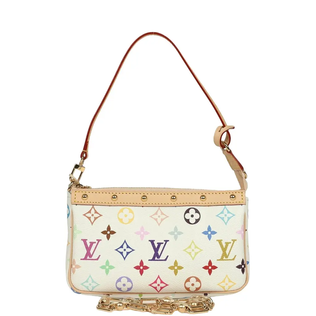 Louis Vuitton X Takashi Murakami Pochette Accessories White Multicolored Monogram Gold Hardware