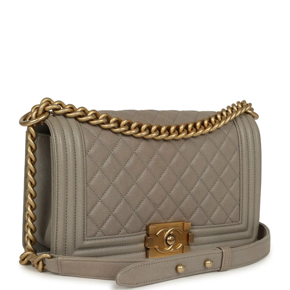 Chanel Pre-owned Chanel Medium Boy Bag Grey Caviar Antique Gold Hardware | Thumbnail 2 Chanel Pre-owned Chanel Medium Boy Bag Grey Caviar Antique Gold Hardware | Thumbnail 2