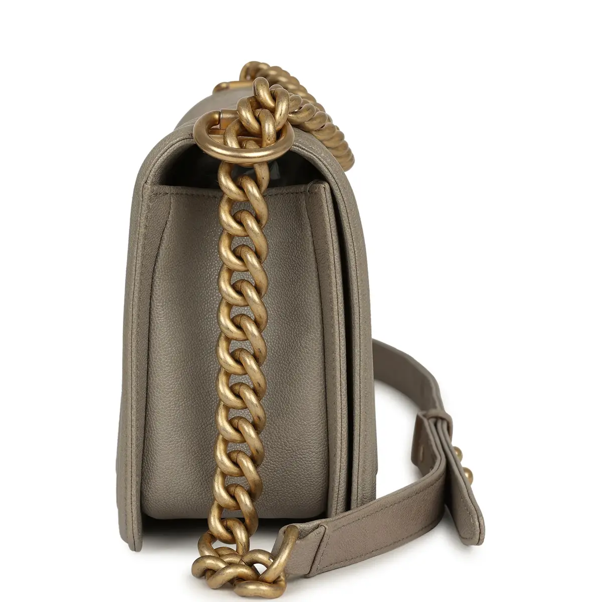 Chanel Pre-owned Chanel Medium Boy Bag Grey Caviar Antique Gold Hardware | Thumbnail 3 Chanel Pre-owned Chanel Medium Boy Bag Grey Caviar Antique Gold Hardware | Thumbnail 3
