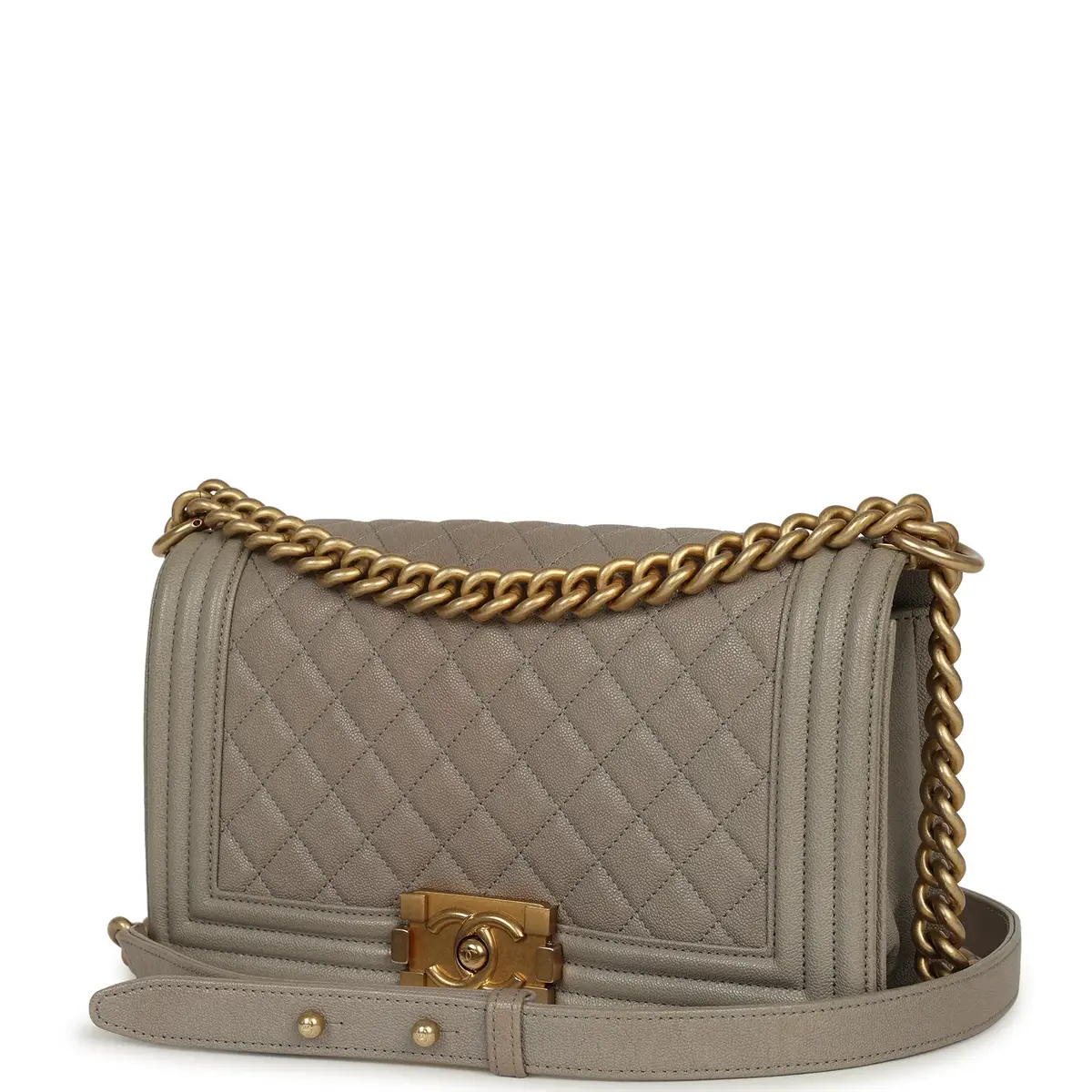 Chanel Pre-owned Chanel Medium Boy Bag Grey Caviar Antique Gold Hardware | Thumbnail 5 Chanel Pre-owned Chanel Medium Boy Bag Grey Caviar Antique Gold Hardware | Thumbnail 5