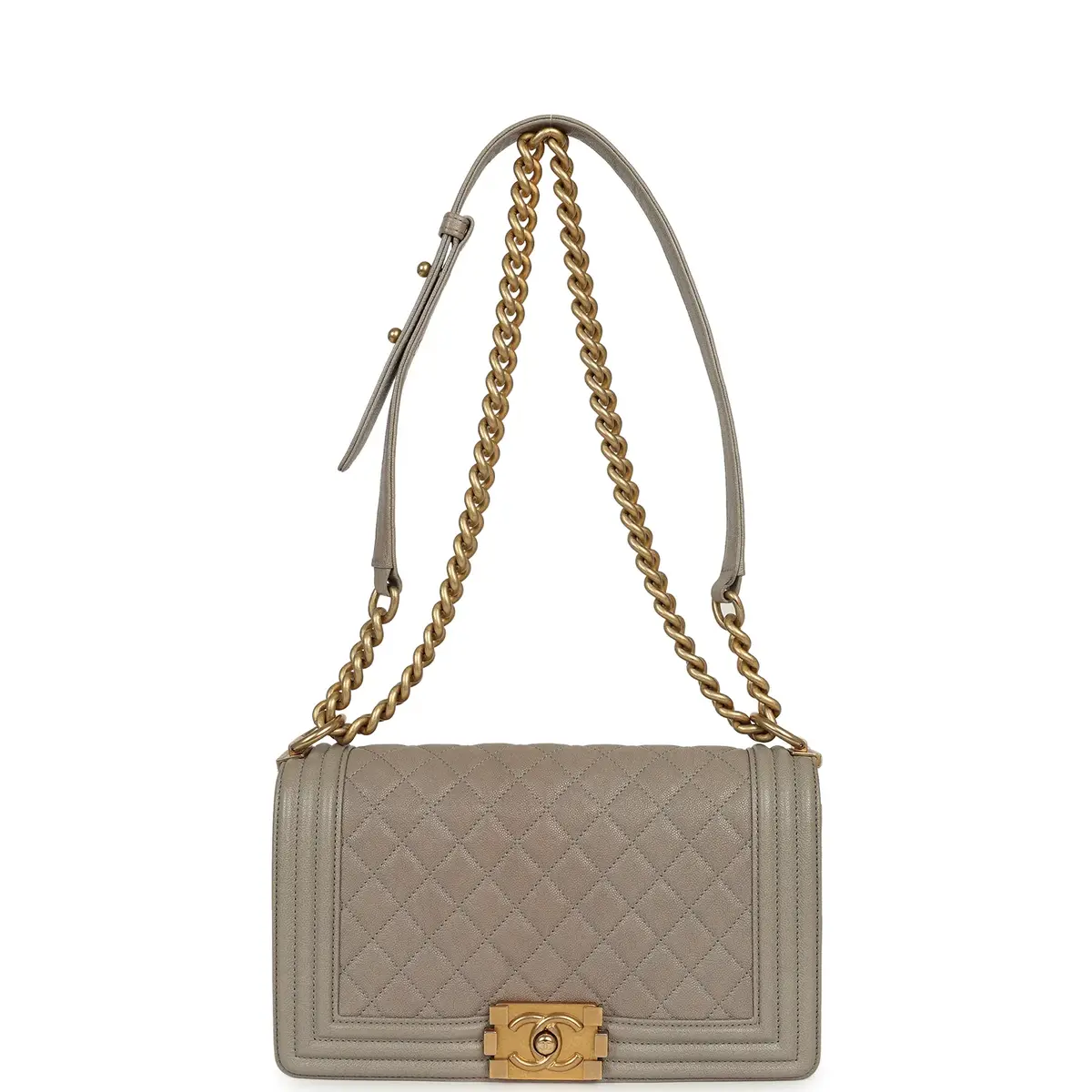 Chanel Pre-owned Chanel Medium Boy Bag Grey Caviar Antique Gold Hardware | Thumbnail 7 Chanel Pre-owned Chanel Medium Boy Bag Grey Caviar Antique Gold Hardware | Thumbnail 7
