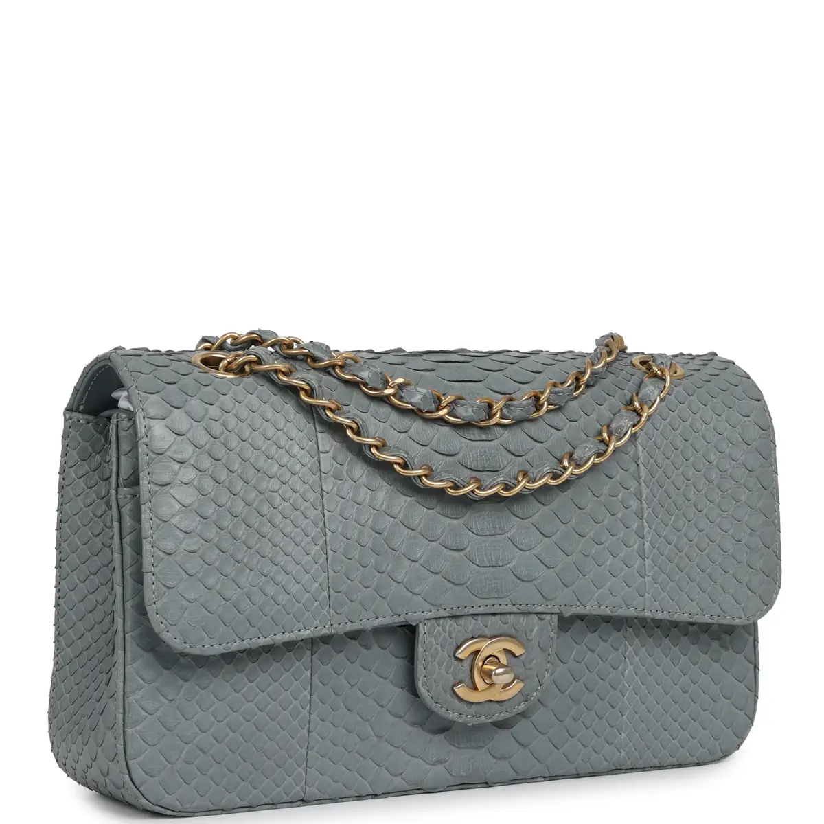 Chanel Pre-owned Chanel Medium Classic Double Flap Bag Grey Python Antique Gold Hardware | Thumbnail 2 Chanel Pre-owned Chanel Medium Classic Double Flap Bag Grey Python Antique Gold Hardware | Thumbnail 2