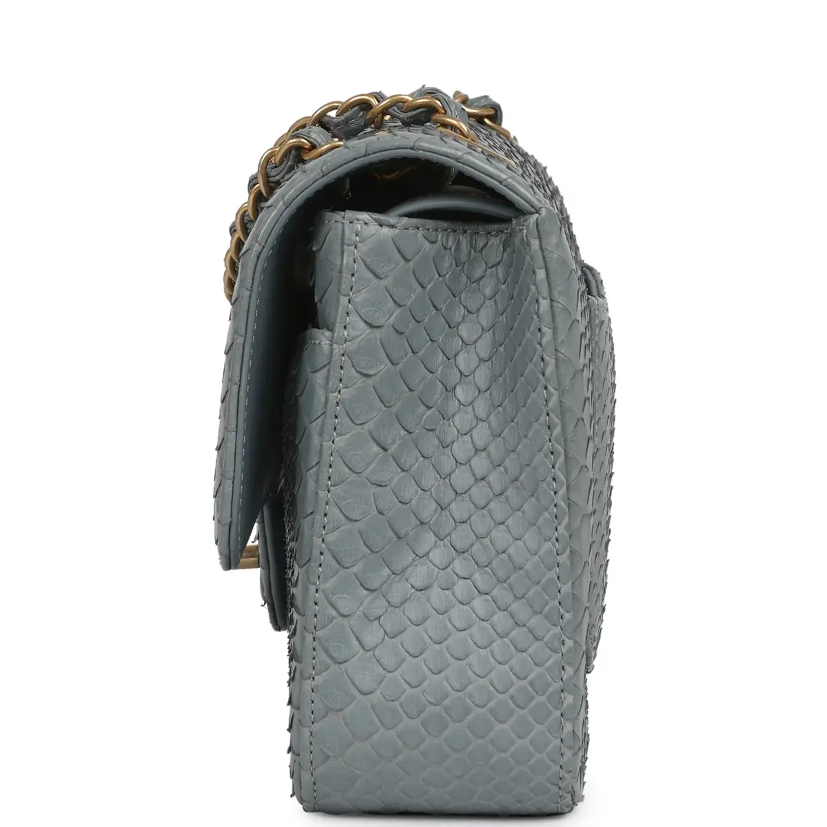 Chanel Pre-owned Chanel Medium Classic Double Flap Bag Grey Python Antique Gold Hardware | Thumbnail 3 Chanel Pre-owned Chanel Medium Classic Double Flap Bag Grey Python Antique Gold Hardware | Thumbnail 3