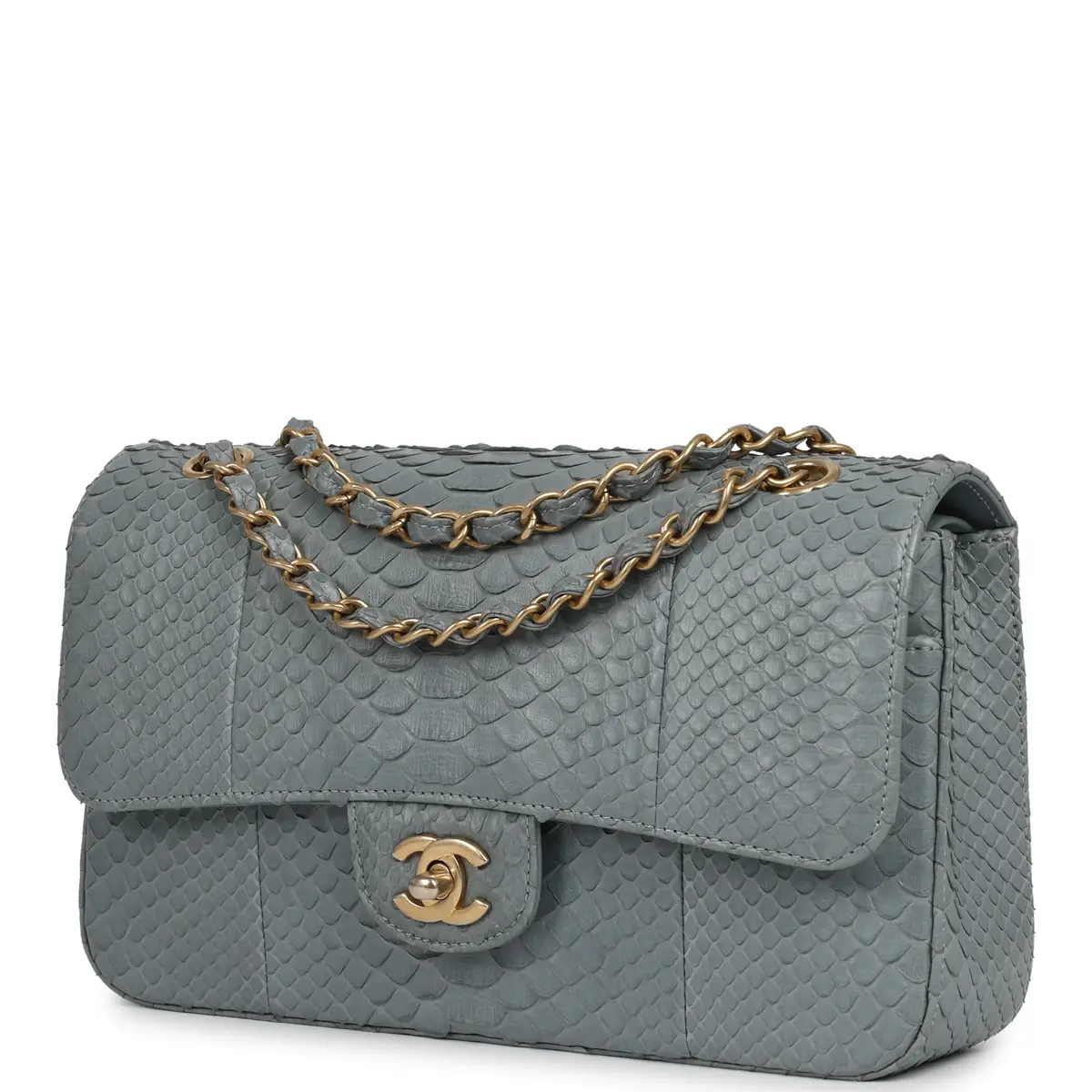 Chanel Pre-owned Chanel Medium Classic Double Flap Bag Grey Python Antique Gold Hardware | Thumbnail 5 Chanel Pre-owned Chanel Medium Classic Double Flap Bag Grey Python Antique Gold Hardware | Thumbnail 5