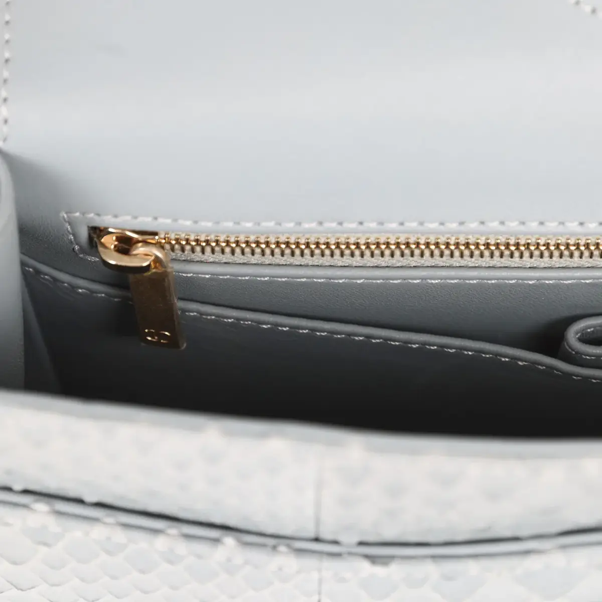 Chanel Pre-owned Chanel Medium Classic Double Flap Bag Grey Python Antique Gold Hardware | Thumbnail 9 Chanel Pre-owned Chanel Medium Classic Double Flap Bag Grey Python Antique Gold Hardware | Thumbnail 9