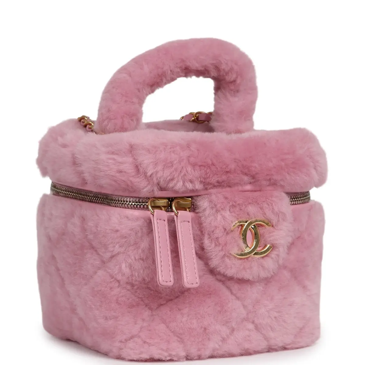 Chanel Pre-owned Chanel Small Top Handle Square Vanity Case With Chain Pink Shearling Lambskin Gold Hardware | Thumbnail 2 Chanel Pre-owned Chanel Small Top Handle Square Vanity Case With Chain Pink Shearling Lambskin Gold Hardware | Thumbnail 2
