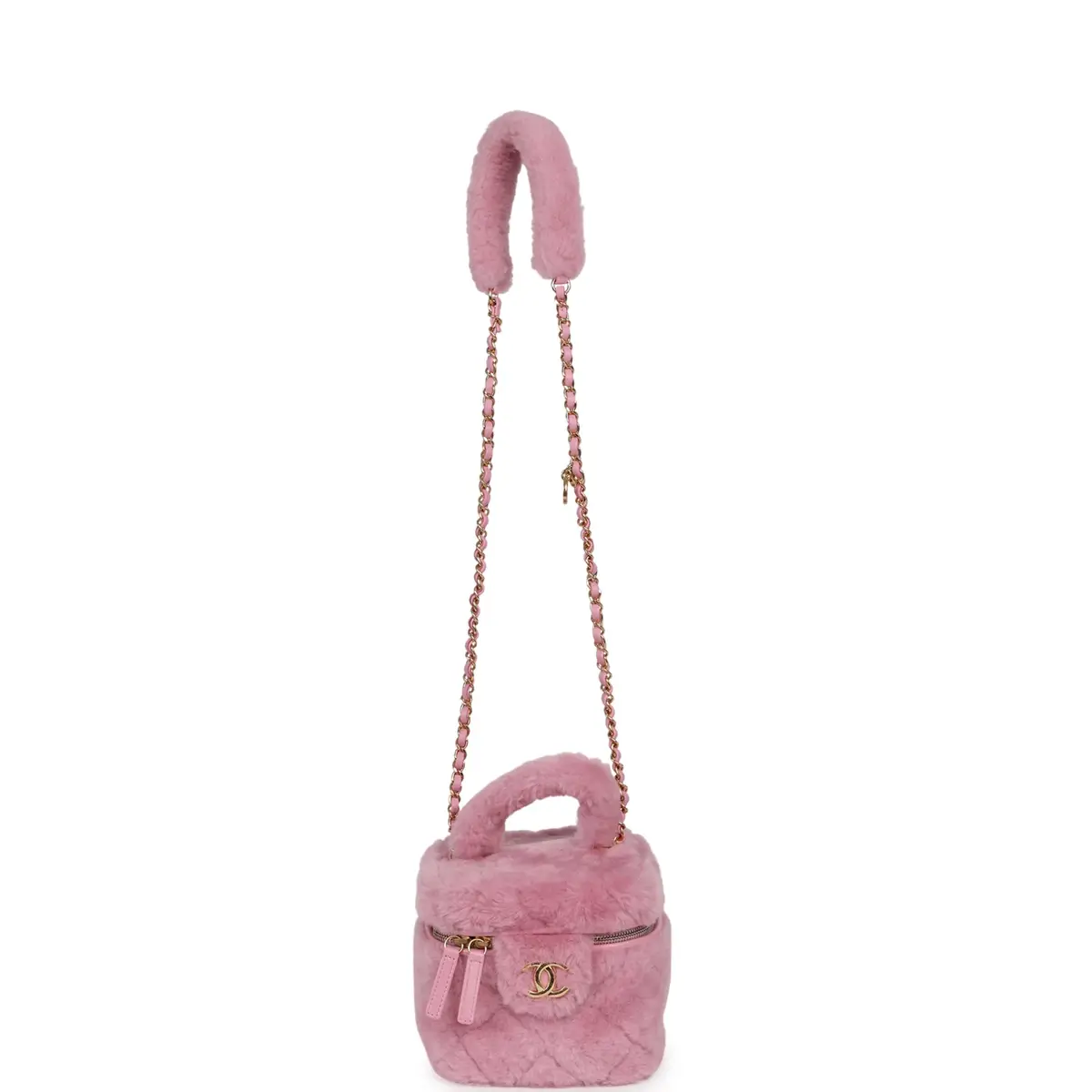 Chanel Pre-owned Chanel Small Top Handle Square Vanity Case With Chain Pink Shearling Lambskin Gold Hardware | Thumbnail 7 Chanel Pre-owned Chanel Small Top Handle Square Vanity Case With Chain Pink Shearling Lambskin Gold Hardware | Thumbnail 7