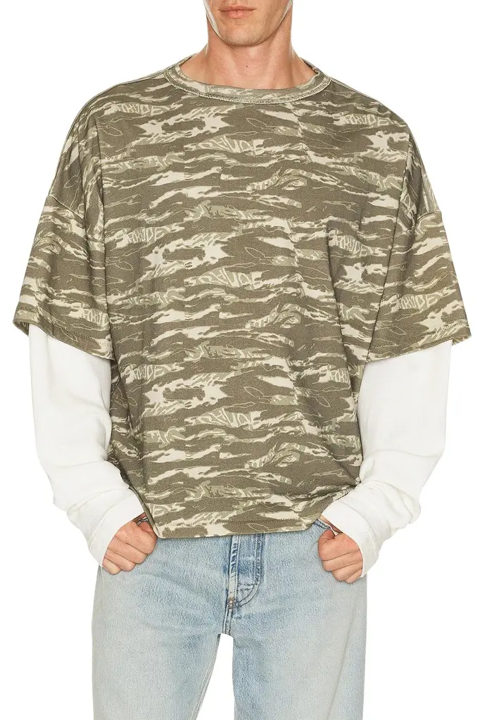 Rhude Tiger Camo Double Layer Tee | Image 1 Rhude Tiger Camo Double Layer Tee | Image 1