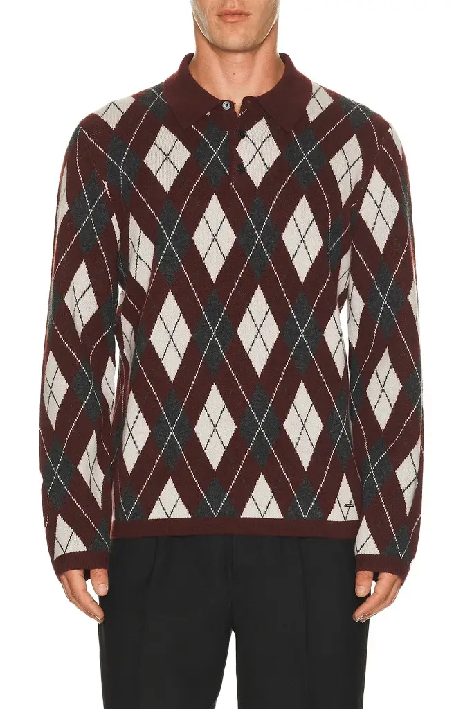 Simkhai Callum Cashmere Argyle Polo | Image 1 Simkhai Callum Cashmere Argyle Polo | Image 1