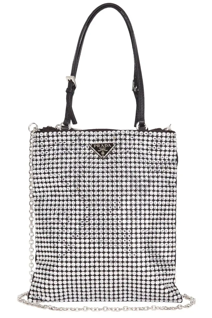 Prada Prada Crystal Embellished Satin Tote Bag