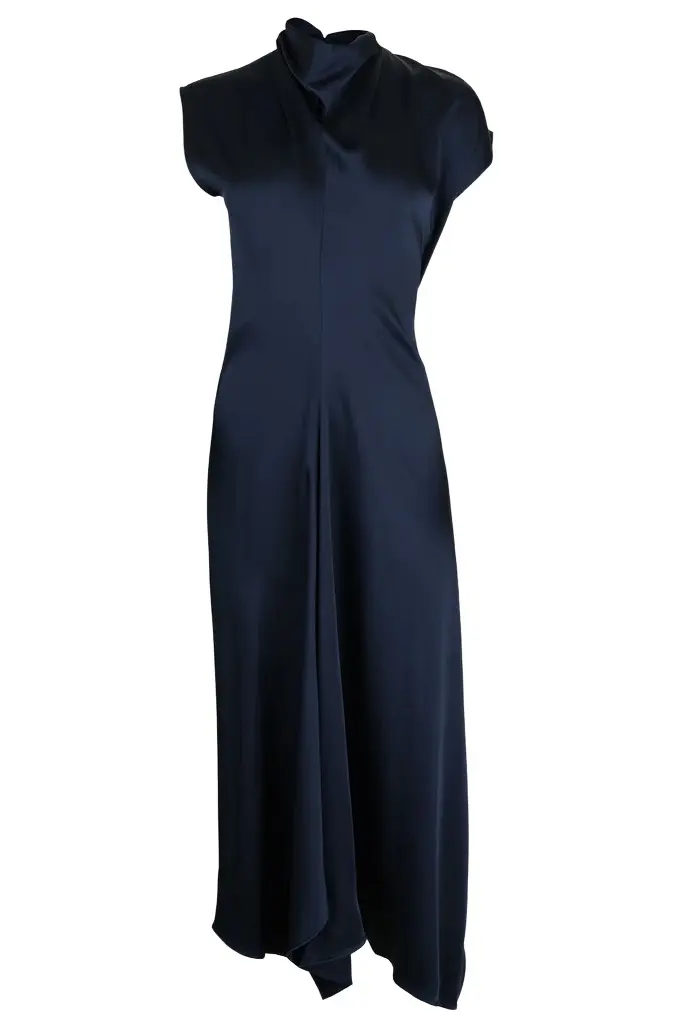 Victoria Beckham High Neck Drape Midi Dress | Image 1 Victoria Beckham High Neck Drape Midi Dress | Image 1