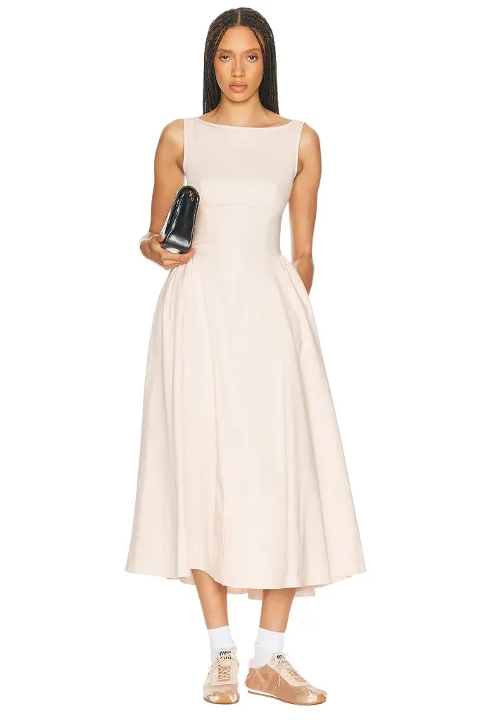 Helsa Stretch Cotton Sateen Midi Dress | Image 1 Helsa Stretch Cotton Sateen Midi Dress | Image 1