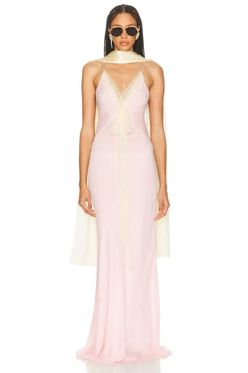 Helsa Sheer Georgette Gown With Lace | Thumbnail 4 Helsa Sheer Georgette Gown With Lace | Thumbnail 4
