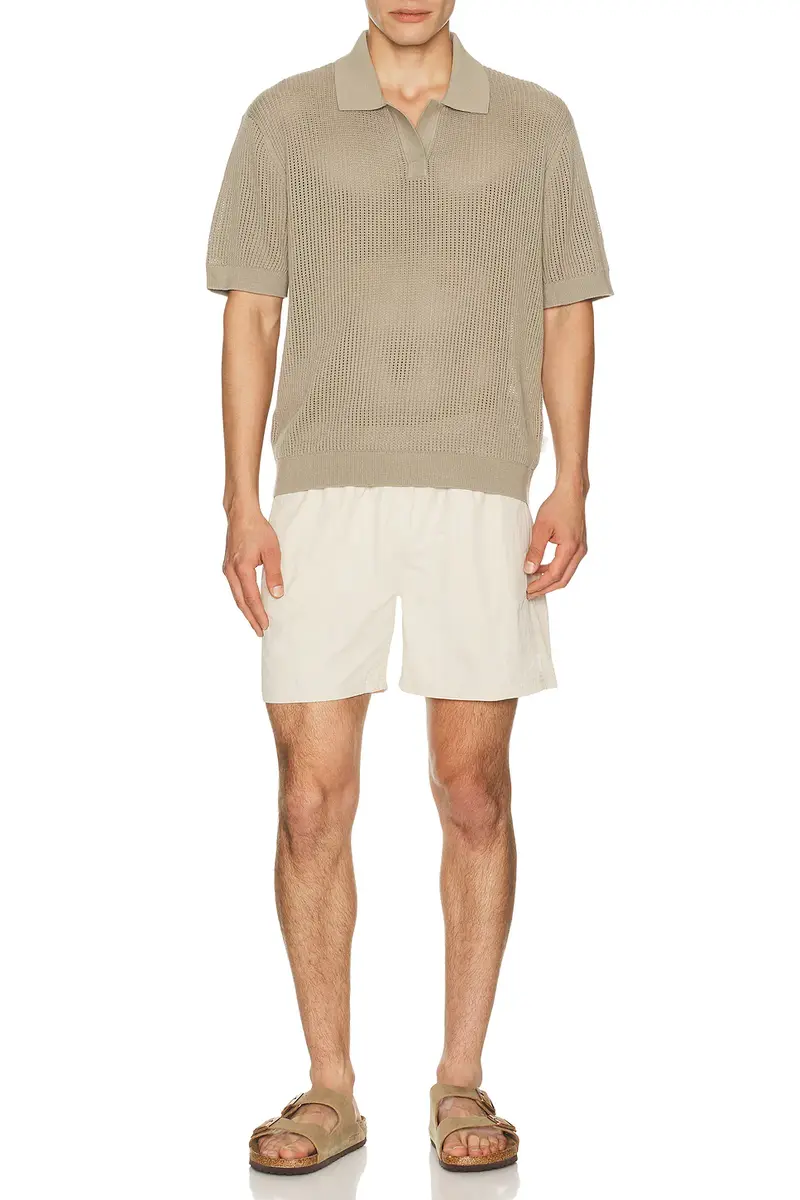 AUTO-REPLY Knit Mesh Johnny Collar Polo | Thumbnail 3 AUTO-REPLY Knit Mesh Johnny Collar Polo | Thumbnail 3
