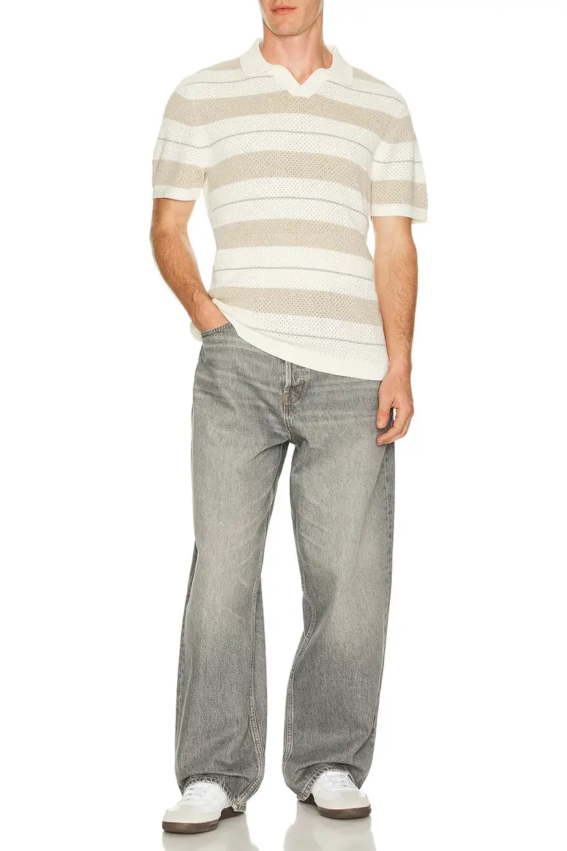 REIGNING CHAMP Cotton Linen Stripe Victor Polo | Thumbnail 3