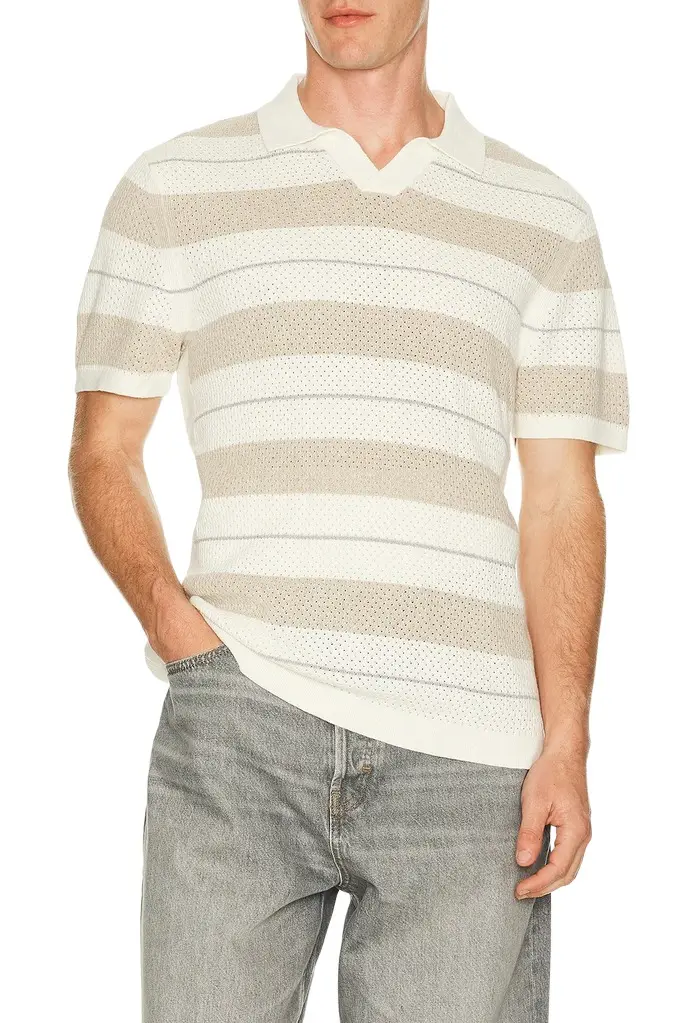 REIGNING CHAMP Cotton Linen Stripe Victor Polo