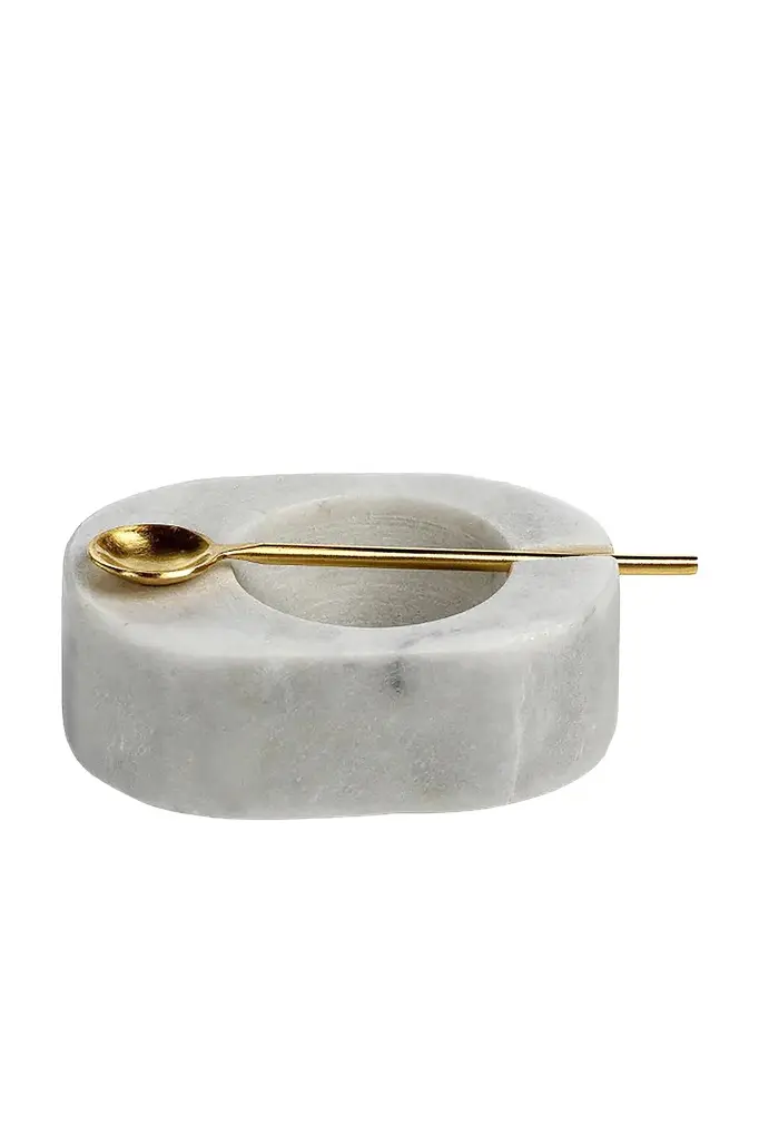 The Favorites Tuscan Marble Salt And Pepper Bowl With Gold Spoon