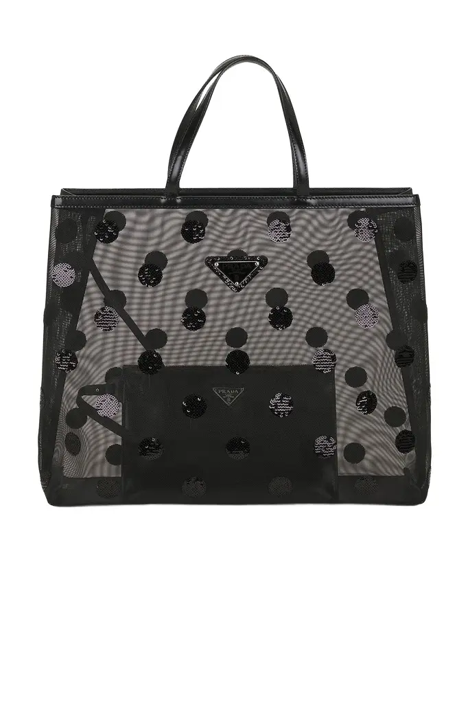 Prada Prada Polka Dot Sequined Mesh Tote Bag | Image 1 Prada Prada Polka Dot Sequined Mesh Tote Bag | Image 1