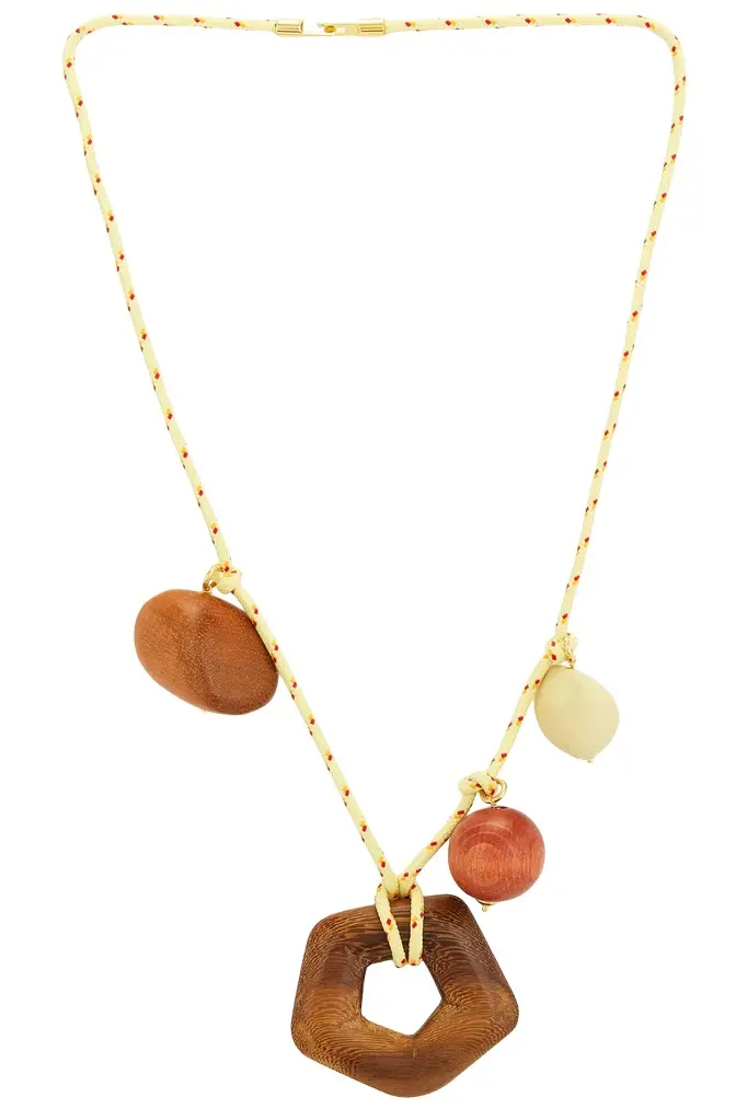 Timeless Pearly Wooden Charms Necklace
