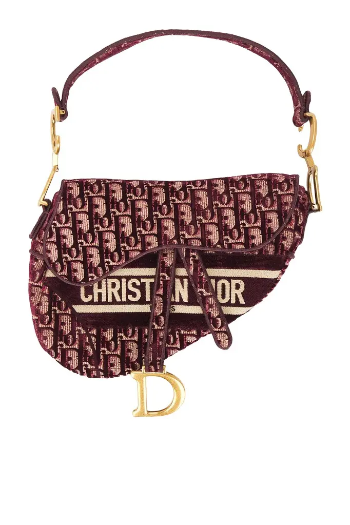 Dior Dior Oblique Embroidered Velvet Saddle Bag