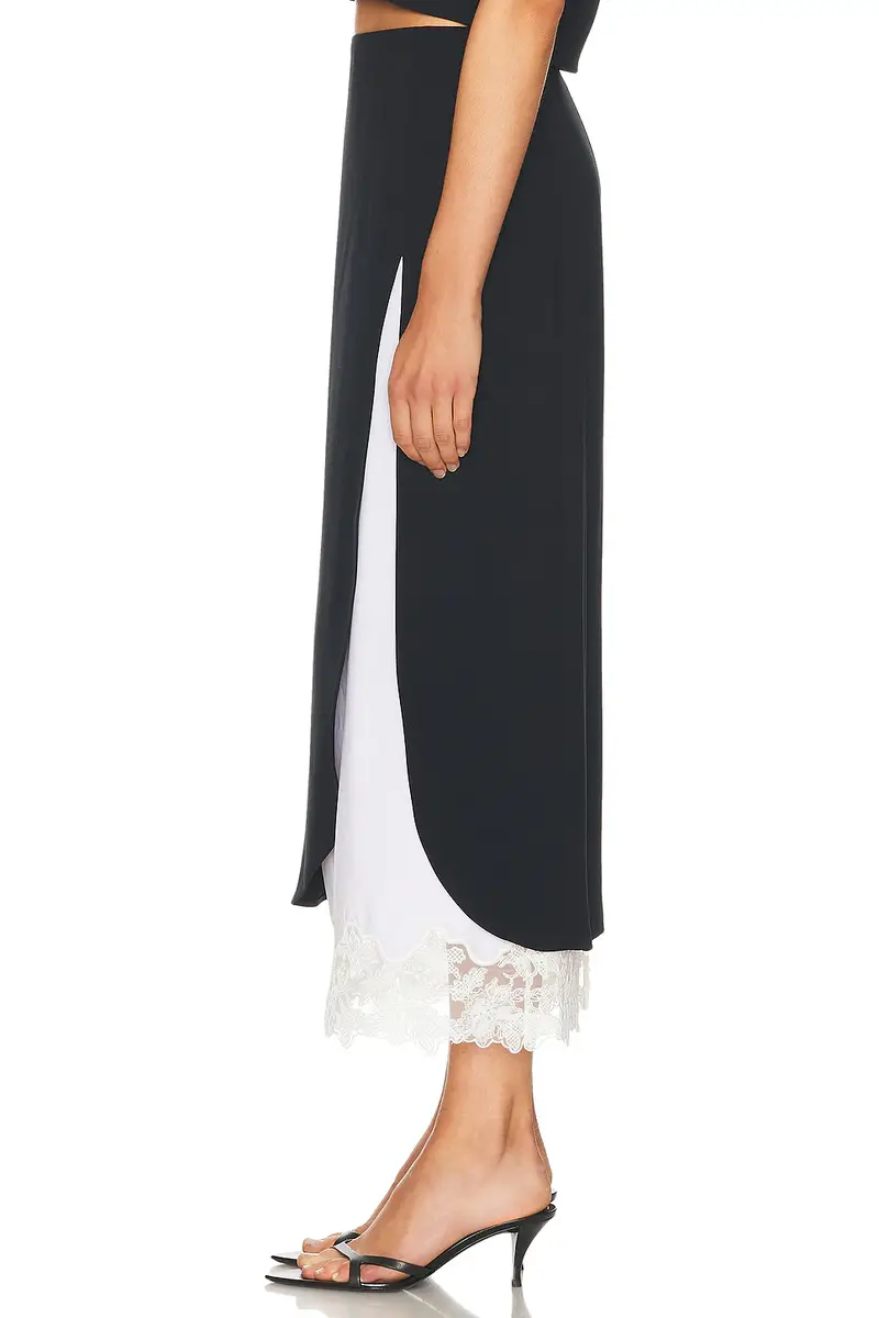 Helsa The Midi Pencil Skirt With Lace & Poplin | Thumbnail 3