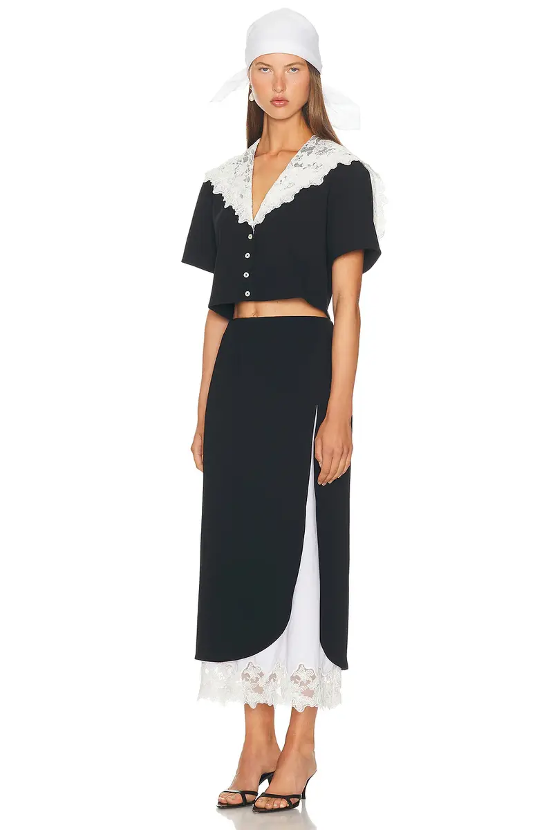 Helsa The Midi Pencil Skirt With Lace & Poplin | Thumbnail 5