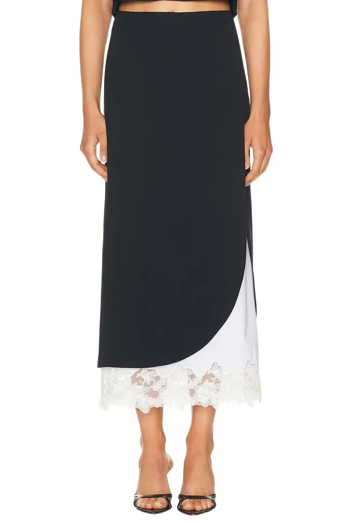 Helsa The Midi Pencil Skirt With Lace & Poplin