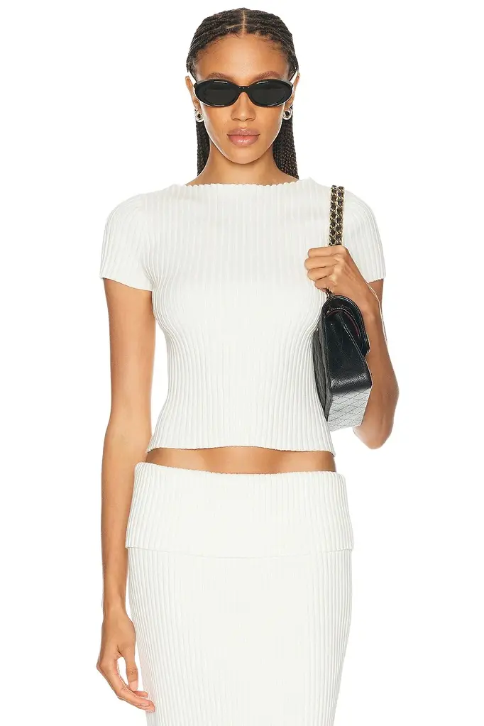 L'Academie Jordin Short Sleeve Rib Top