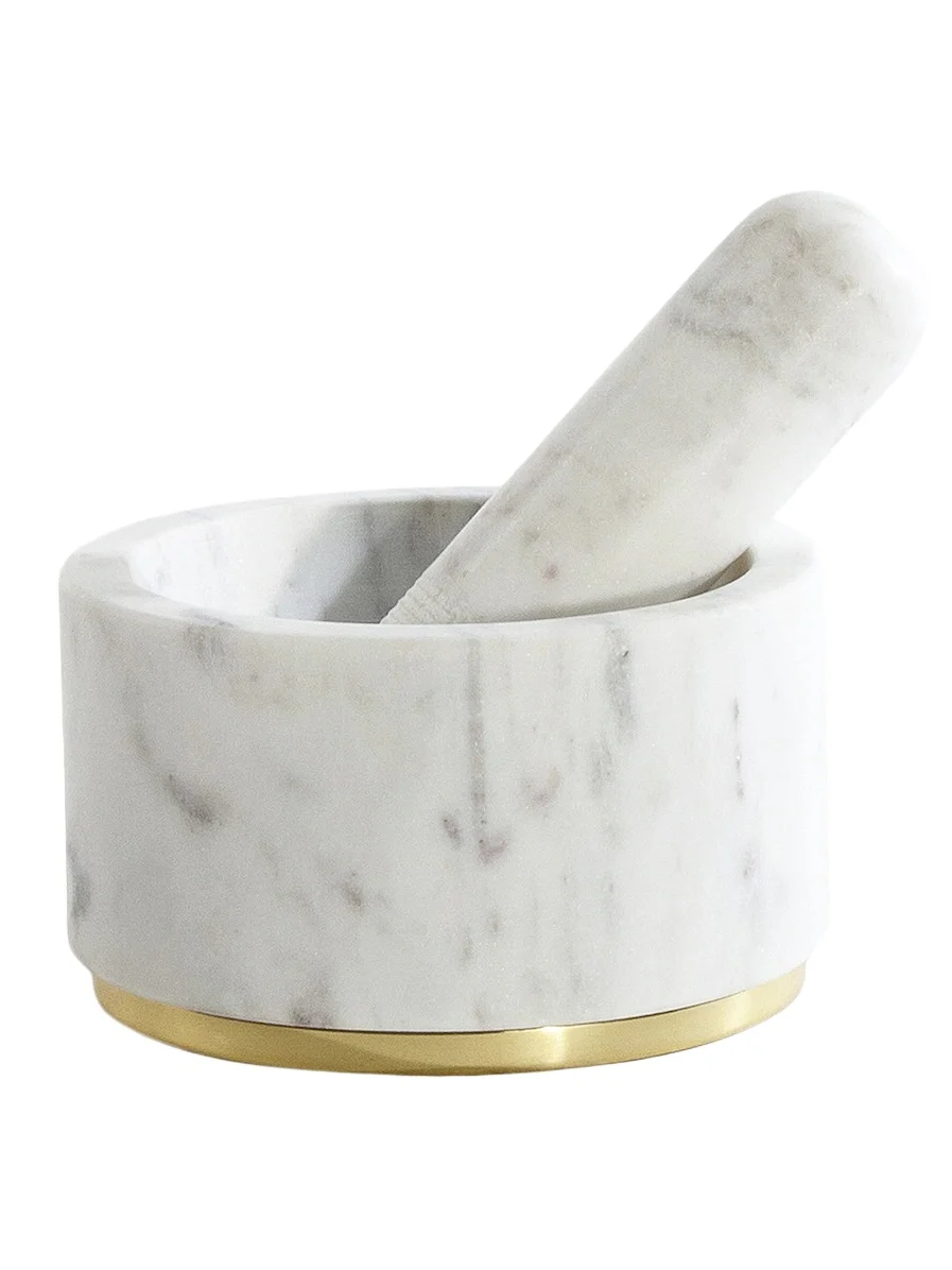 HAWKINS NEW YORK Simple Marble and Brass Mortar and Pestle