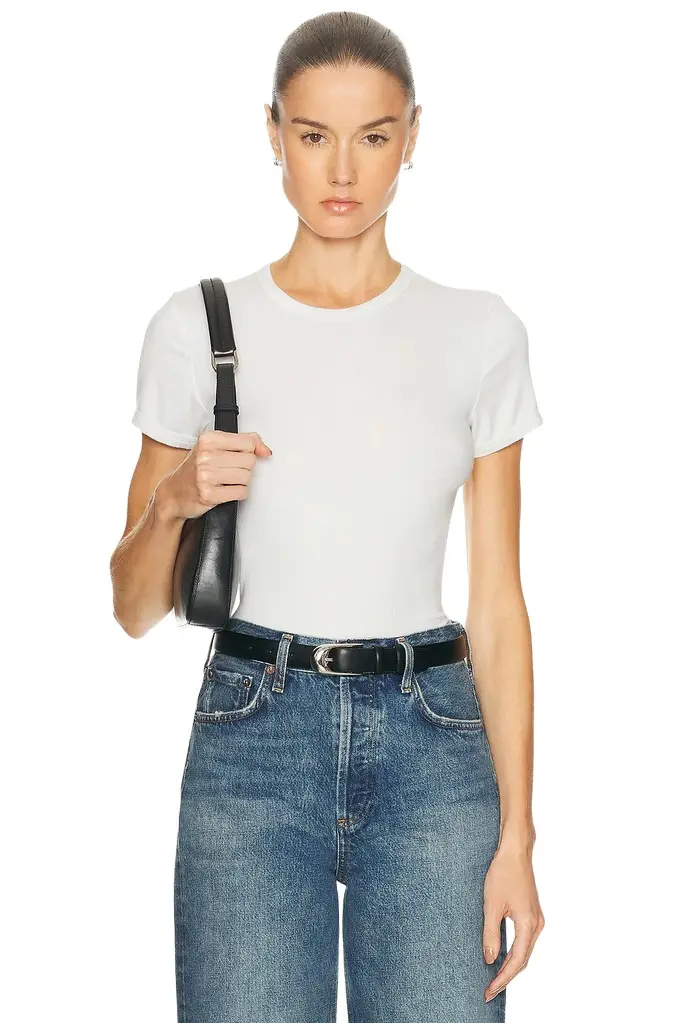 RE/DONE 90's Ribbed Cap Sleeve Tee | Image 1 RE/DONE 90's Ribbed Cap Sleeve Tee | Image 1