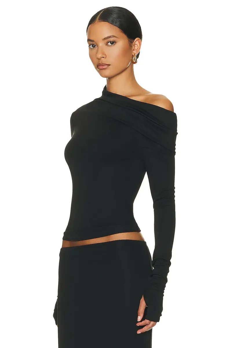 Helsa Matte Jersey Drape Shoulder Top | Thumbnail 3