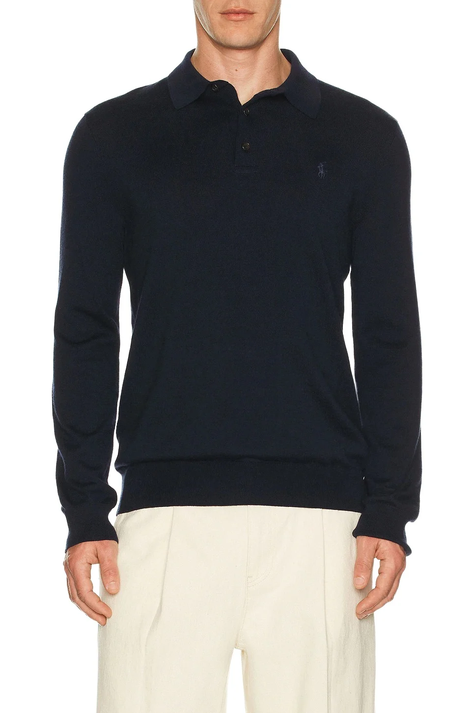 Long Sleeve Merino Wool Button Placket Polo Sweater Long Sleeve Merino Wool Button Placket Polo Sweater