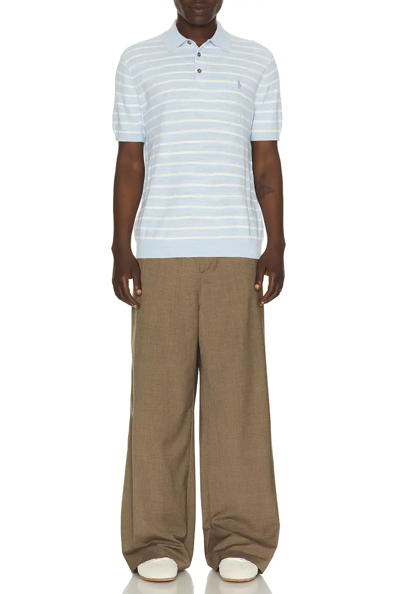 Polo Ralph Lauren Cotton Blend Textured 3 Button Placket Short Sleeve Sweater | Thumbnail 3