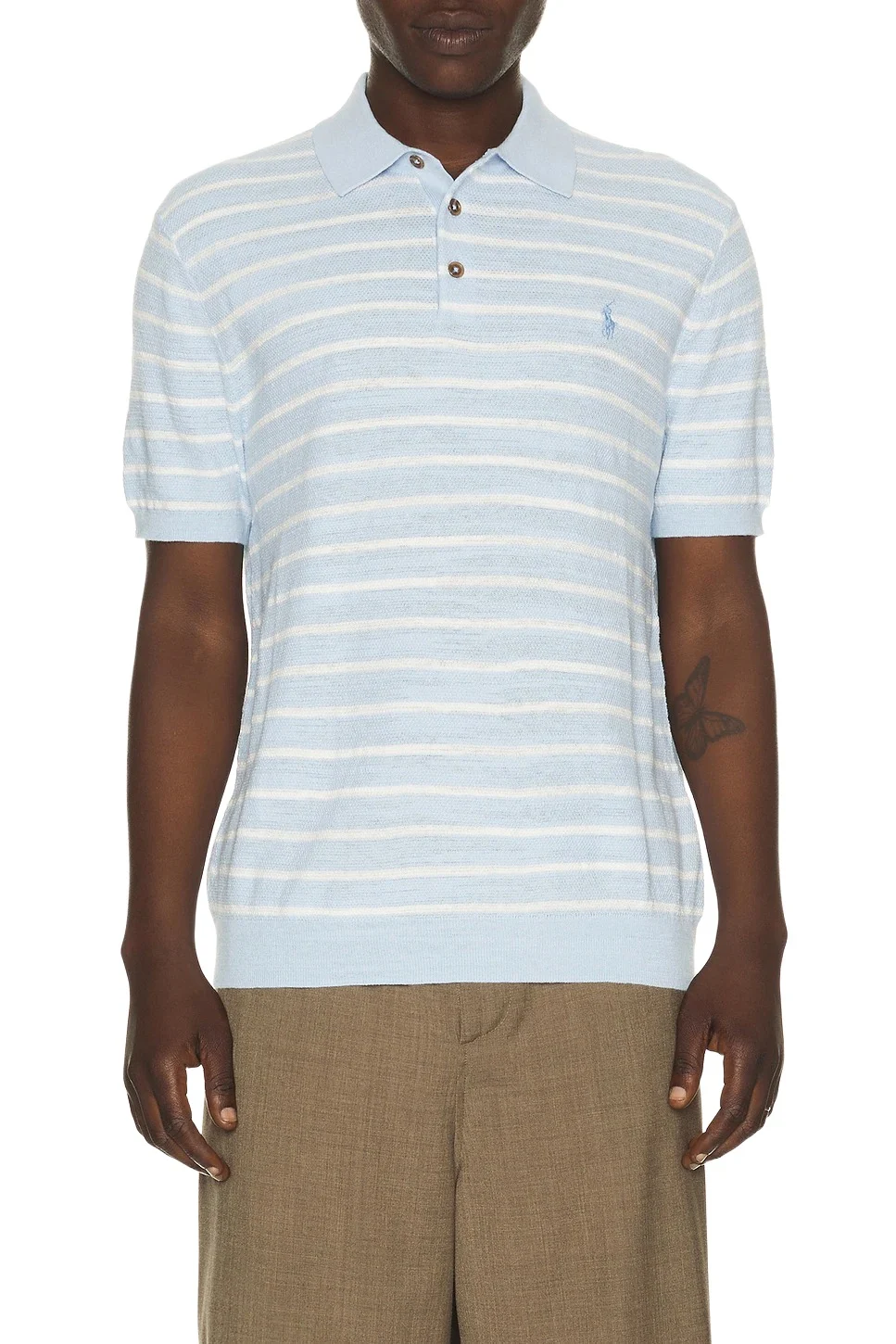 Polo Ralph Lauren Cotton Blend Textured 3 Button Placket Short Sleeve Sweater