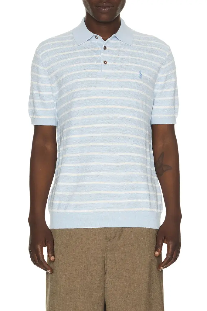 Polo Ralph Lauren Cotton Blend Textured 3 Button Placket Short Sleeve Sweater | Image 1 Polo Ralph Lauren Cotton Blend Textured 3 Button Placket Short Sleeve Sweater | Image 1