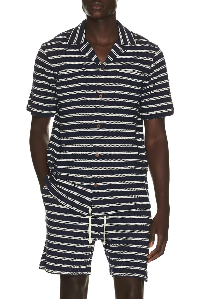 Polo Ralph Lauren Short Sleeve Cotton Bar Stripe Textured Andy Camp Shirt