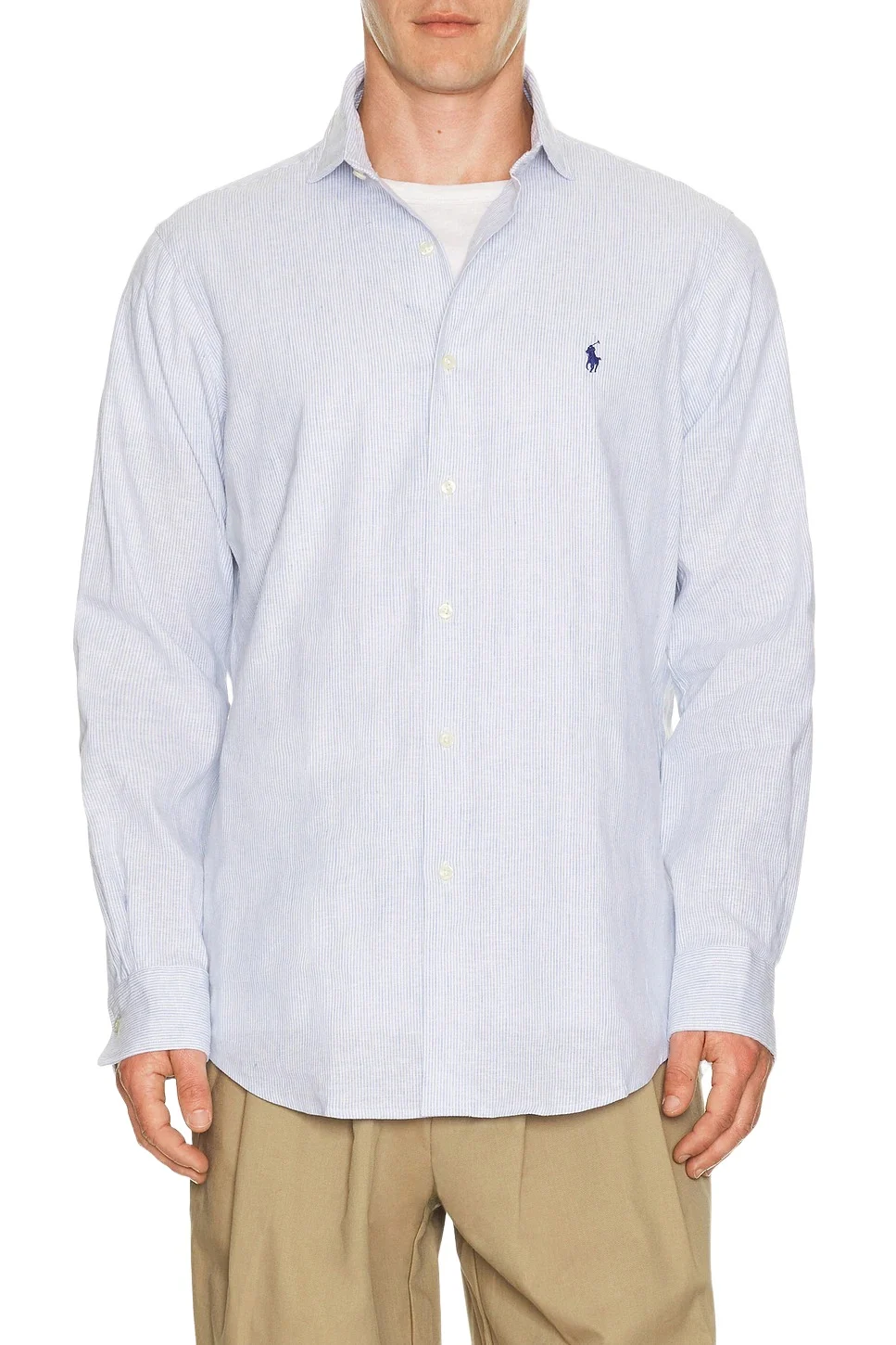 Long Sleeve Stretch Linen Sport Shirt Stripe