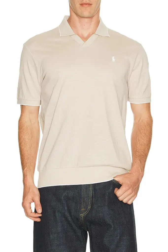 Polo Ralph Lauren Short Sleeve Jacquard Pique Johnny Collar Polo