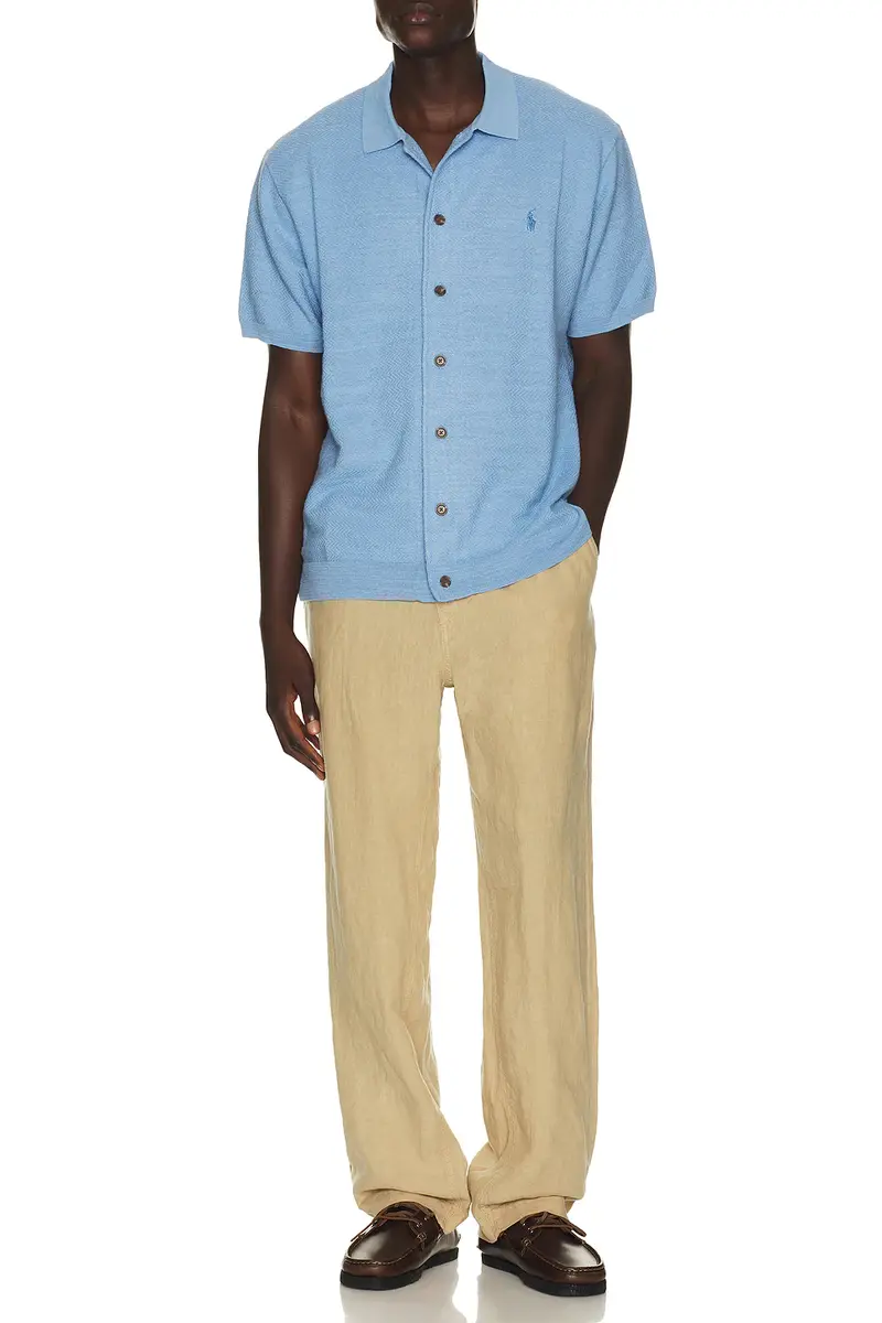 Polo Ralph Lauren Short Sleeve Cotton Blend Textured Cardigan Sweater With Collar | Thumbnail 3